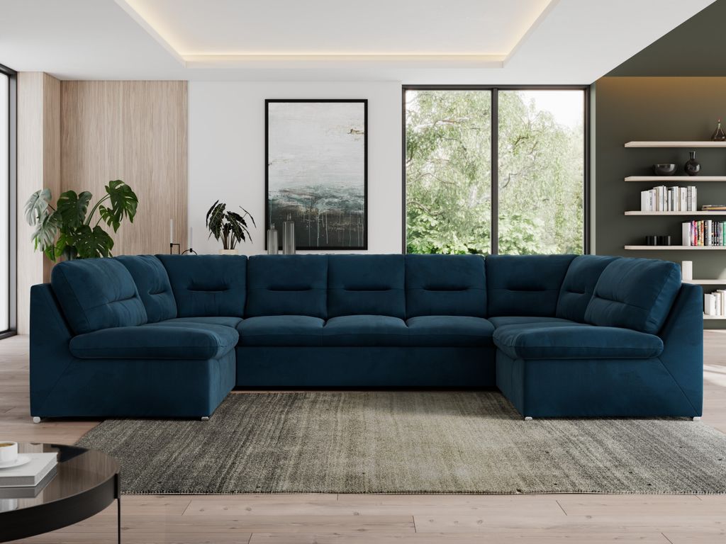 Sofa XXL U-Form Beige, Wohnlandschaft U Form mit Schlaffunktion, Sofa mit Schlaffunktion, Schlafsofa, Wohnzimmer Couch mit schlaffunktion - Morbido...