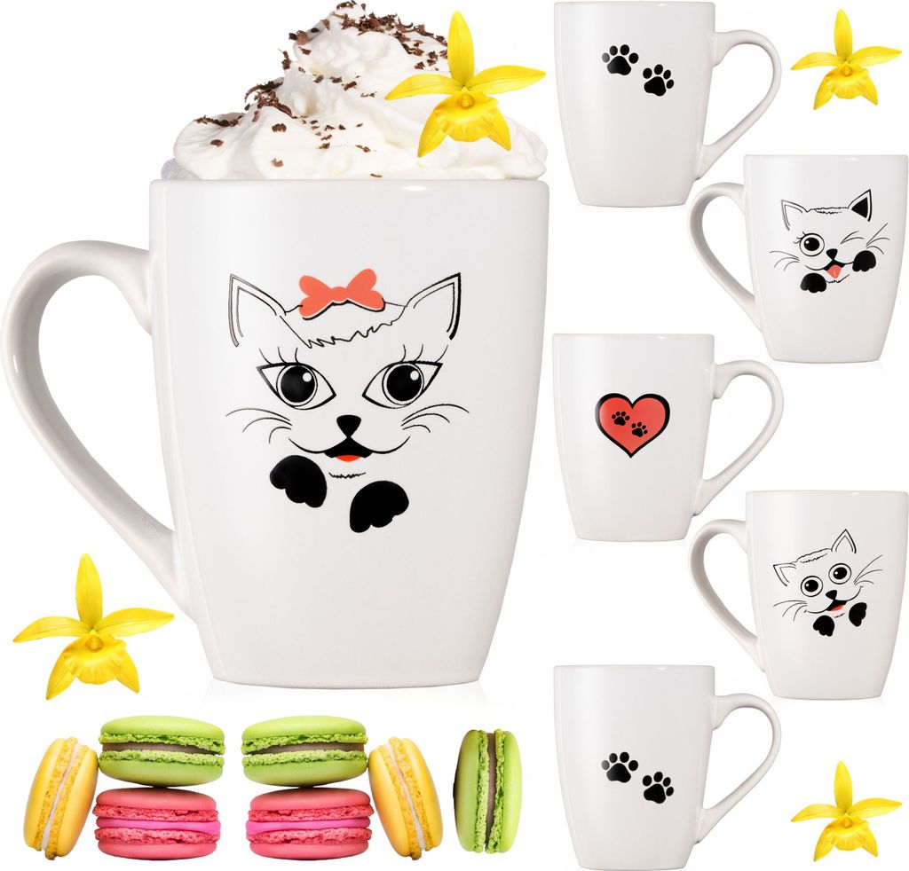PLATINUX Kaffeetassen mit Griff Set 6 Teilig mit Katzen Produktbild 