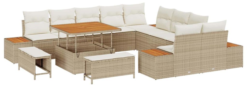 vidaXL Gartensofa-set mit Kissen 13 pcs Beige und Creme