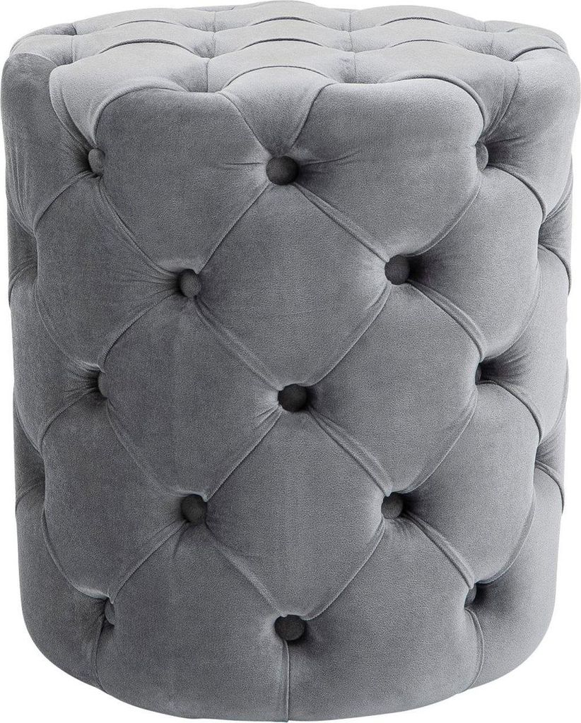 Velvet Pouf Chesterfield – Fußhocker, Fußbank – Elegant & pflegeleicht, Grau, M