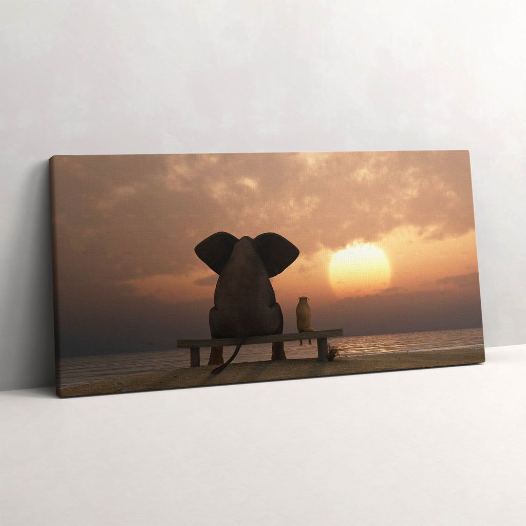 Tiere und Sonnenuntergang – Leinwandbild Wandbild – 100x50 cm – Leinwandbilder – Wandbilder – Schlafzimmer – Flur