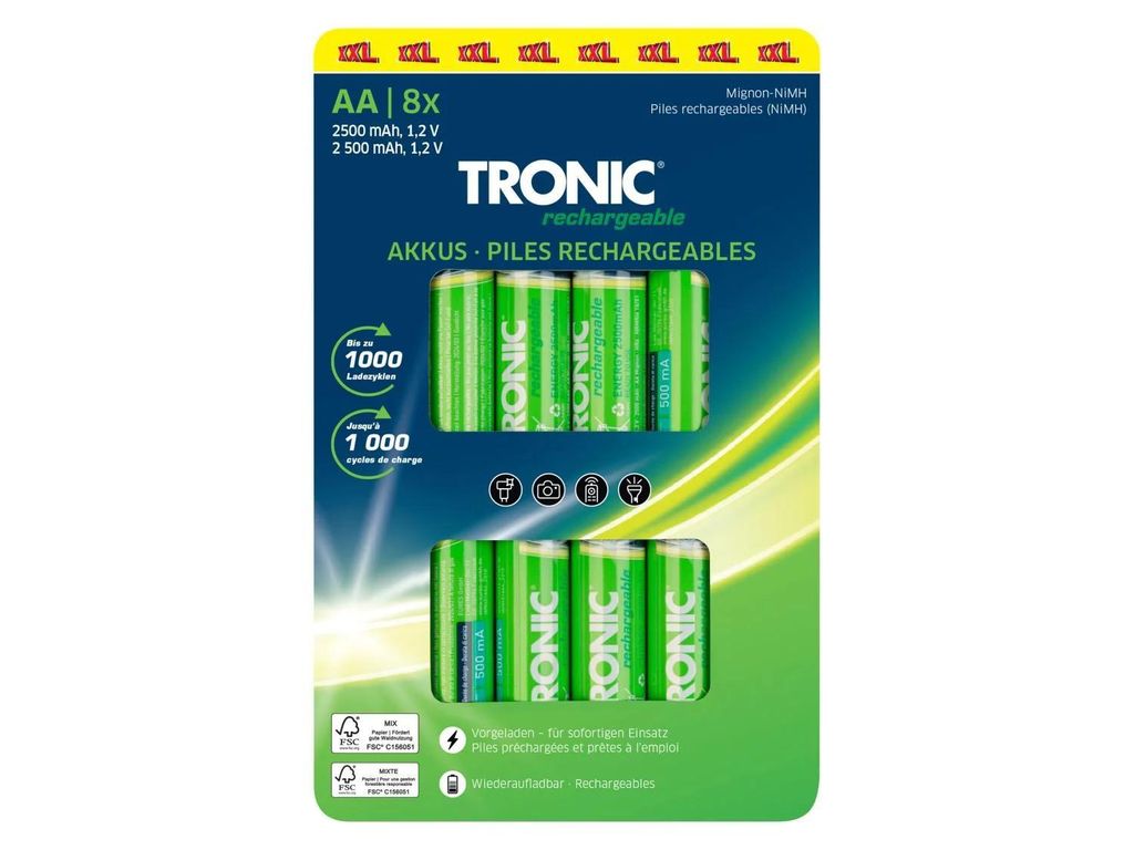 Tronic Rechargeable Xxl 2500 Mah 1,2 V Akkus Aa 8X Produktbild 