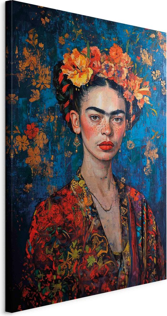Wandbilder XXL Frida Kahlo 40x60 cm 1 tlg Wand Deko Leinwand Bilder Groß Wohnzimmer Porträt einer Frau Klimt Frau Porträt Abstraktion h-H-10045...