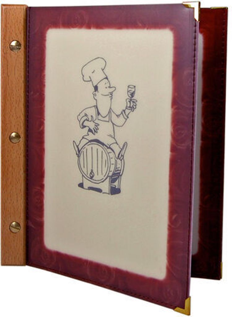 1x Folienkarte (PVC) weinrot mit Holzrücken 6 Seiten A5