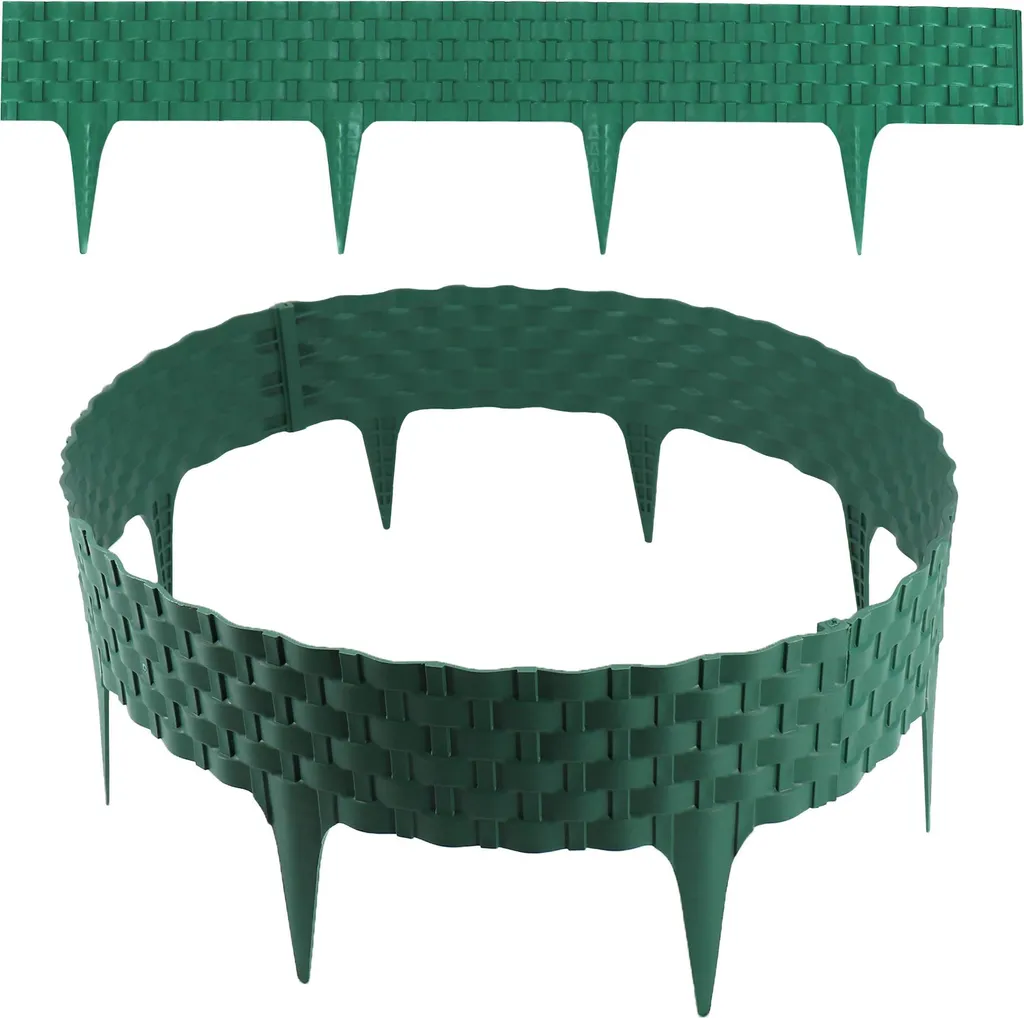Bordure de pelouse anti-envahissement aspect rotin vert 8x80cm flexible
