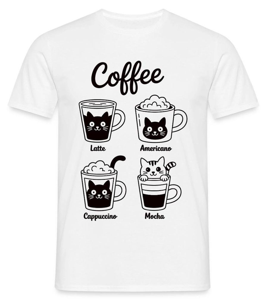 Spreadshirt Coffee Katzen | Latte Americano Cappuccino Mocha Männer T-Shirt, M, Weiß