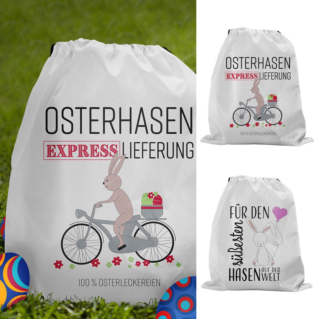 Beutel 2er Set Ostern 2 Motiven Matchbeutel Sportbeutel Beutel Zugband Ostertüte Ostermotiv Hasen