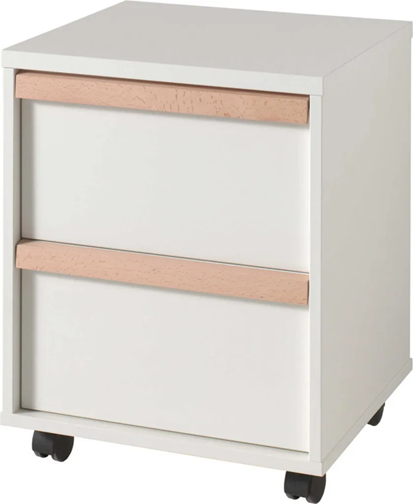 Meuble de rangement de bureau à tiroirs LONDON blanc et bois de hêtre