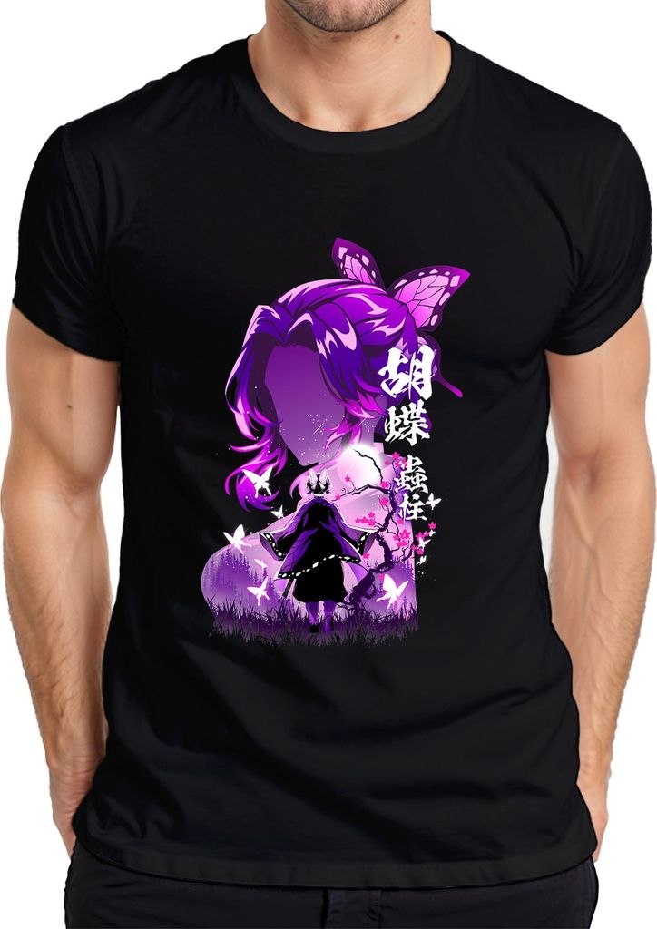 Kimetsu no Yaiba Shinobu Kocho Demon Slayer Schmetterling lila Herren T-Shirt, Schwarz, 3XL
