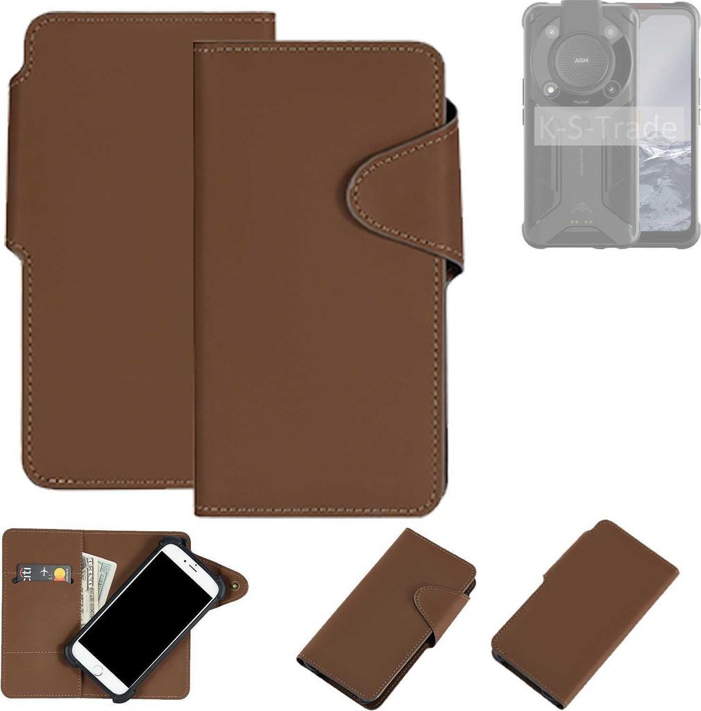 K-S-Trade Schutzhülle Klapphülle Kunstleder kompatibel mit AGM Glory braun Handy Hülle Wallet Case