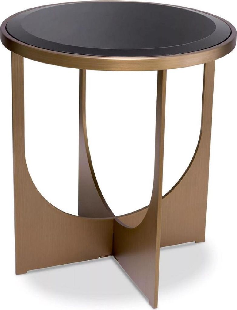 Casa Padrino Luxus Beistelltisch Messing / Schwarz Ø 40,5 x H. 44,5 cm - Runder Edelstahl Tisch mit Glasplatte - Luxus Möbel - Wohnzimmer Möbel ...