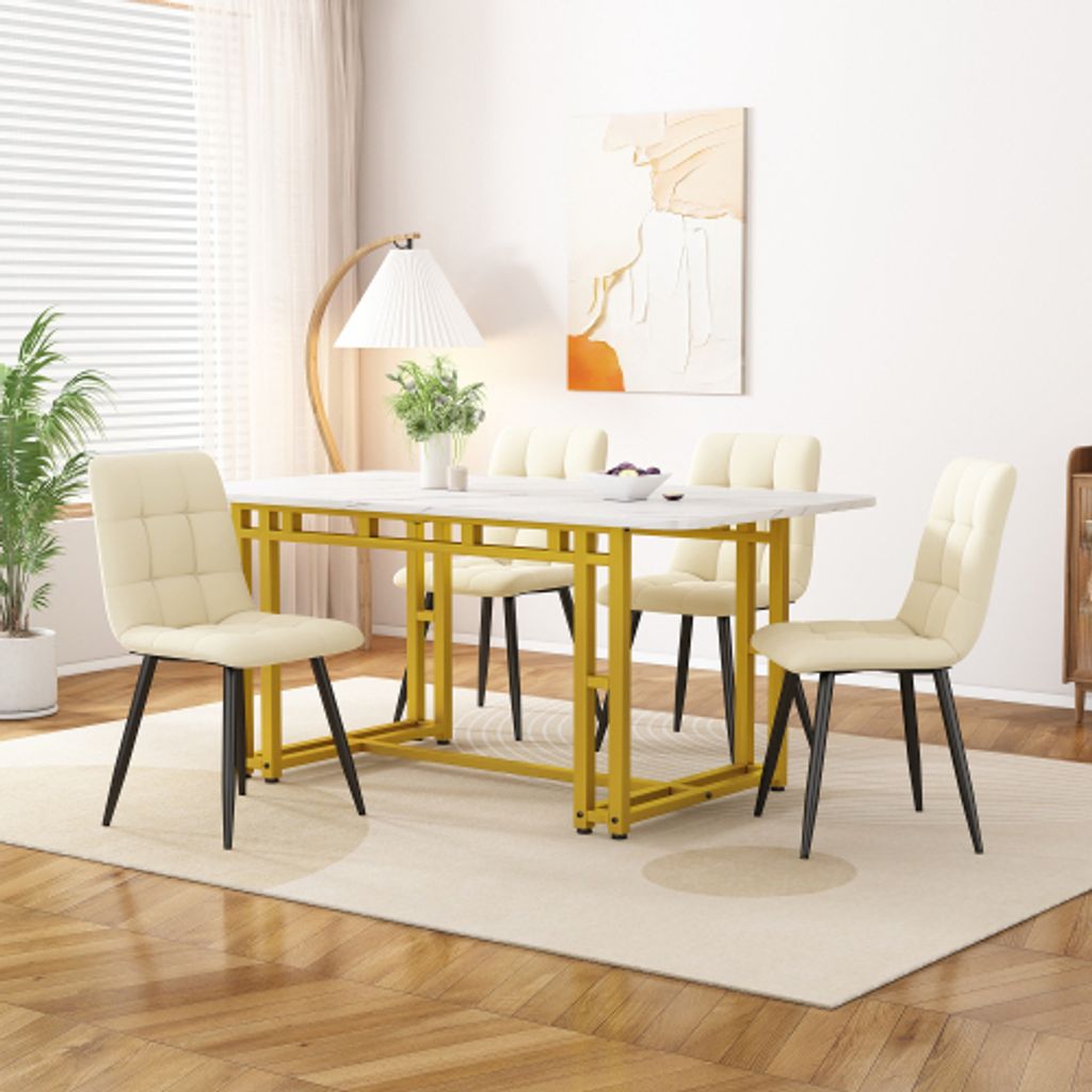 Leichter Esstisch 120x70cm 1-St Gestell aus Metall Rechteckiger Esstisch aus Moderner Küchentisch mit Metallbeinen Wohnzimmer Golden Tischbeine
