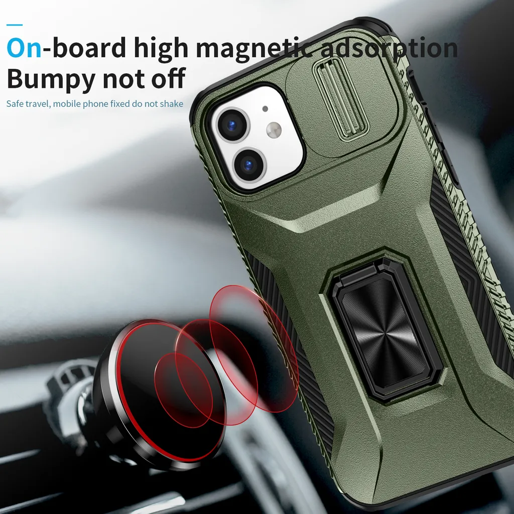 Custodia iPhone 12 / 12 Pro Verde Militare con Ring Stand e Slider - 6