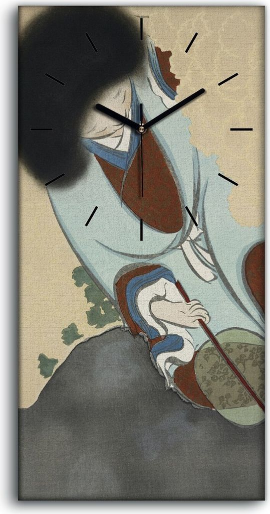 Wandkunst Leinwand Bild Uhr 30x60 Malerei Asiatische Traditionelle Kimono Kunst - schwarze Hände
