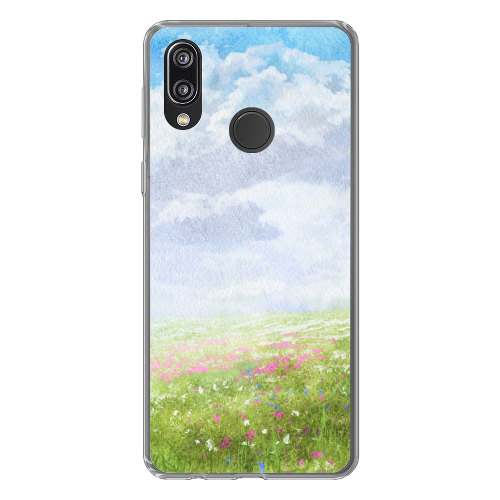 MuchoWow Handyhülle Schutzhülle Hülle für Huawei P20 Lite (2020) Aquarell - Blumen - Landschaft Silikon Softcase Handy Hülle - Kartenhalter