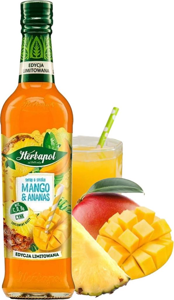 Herbapol Mango Ananas Sirup 420ml - Getränkesirup für Wasser tropischer Drink