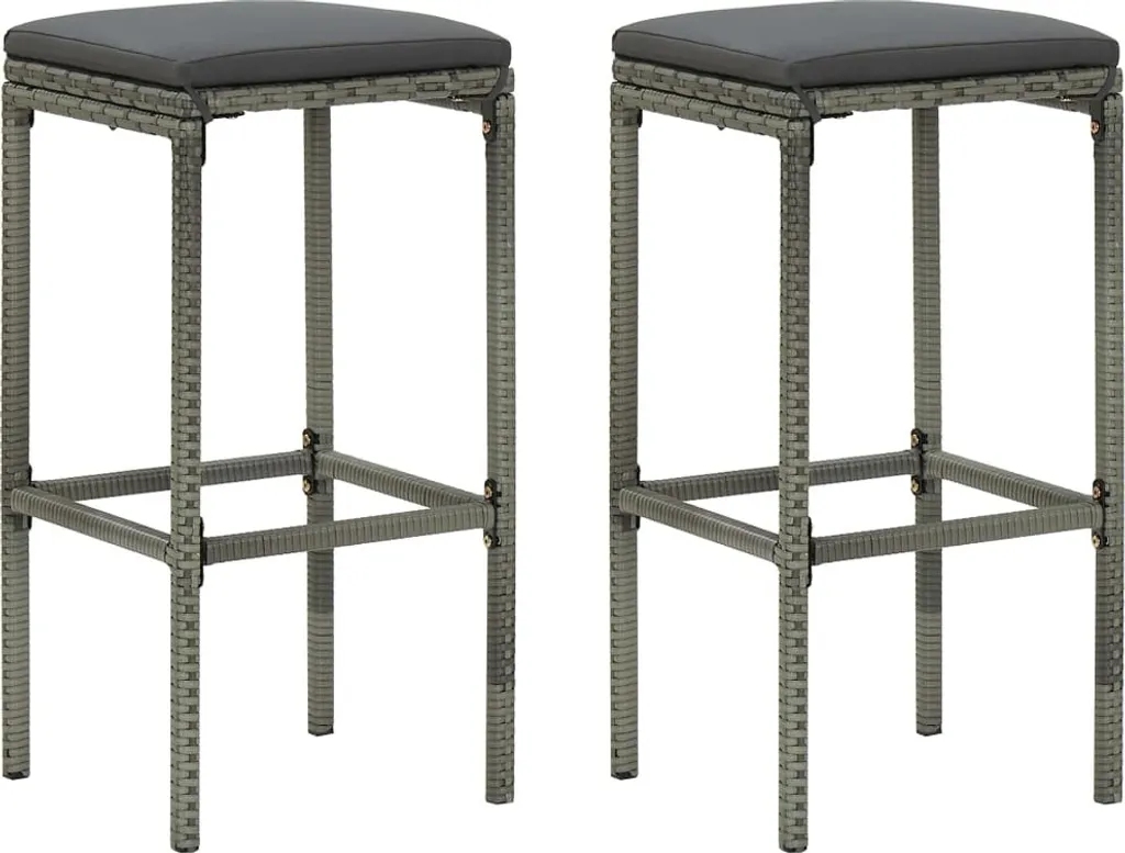 Offerta Set 2 Sgabelli Bar Economici Polyrattan Grigio con Cuscini