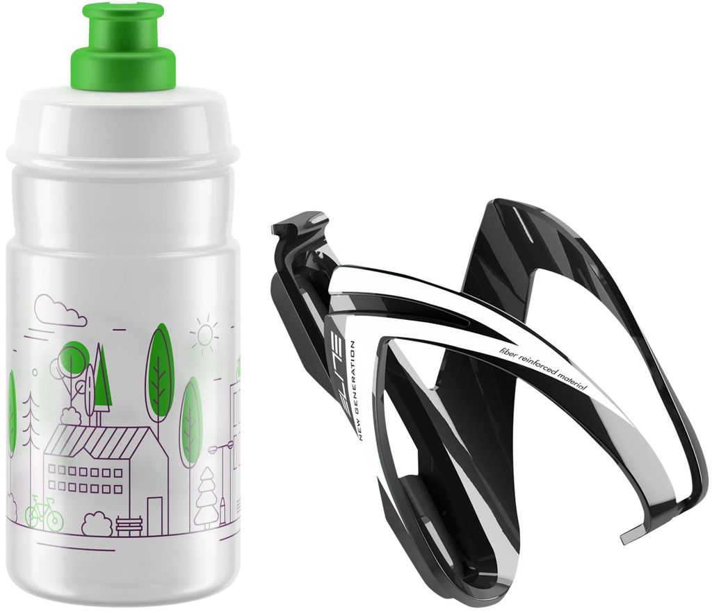 Elite Cycling CEO Bottle Cage + Jet Bottle Kit Black Glossy/Clear Green 350 ml Fahrradflasche