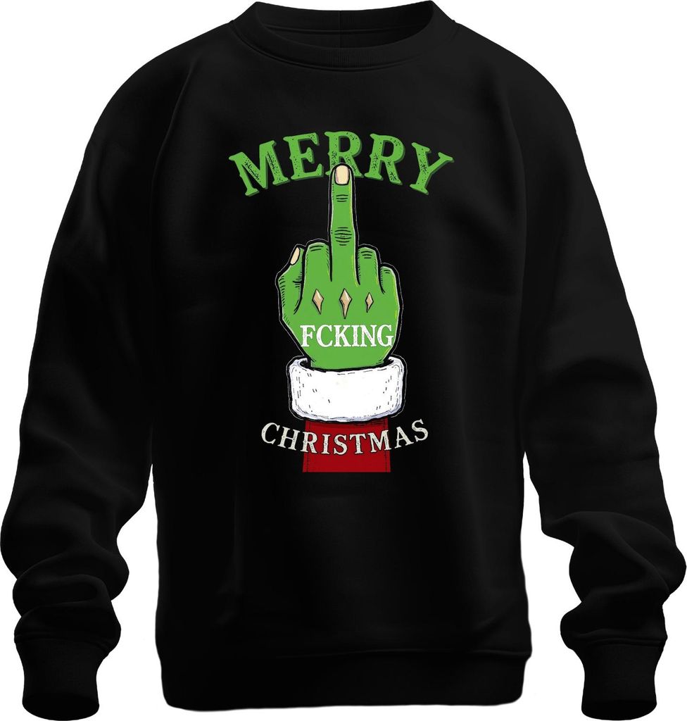Merry Fcking Christmas Grinch Mittelfinger frech lustig böse Uni Sweatshirt Pullover, Schwarz, XL