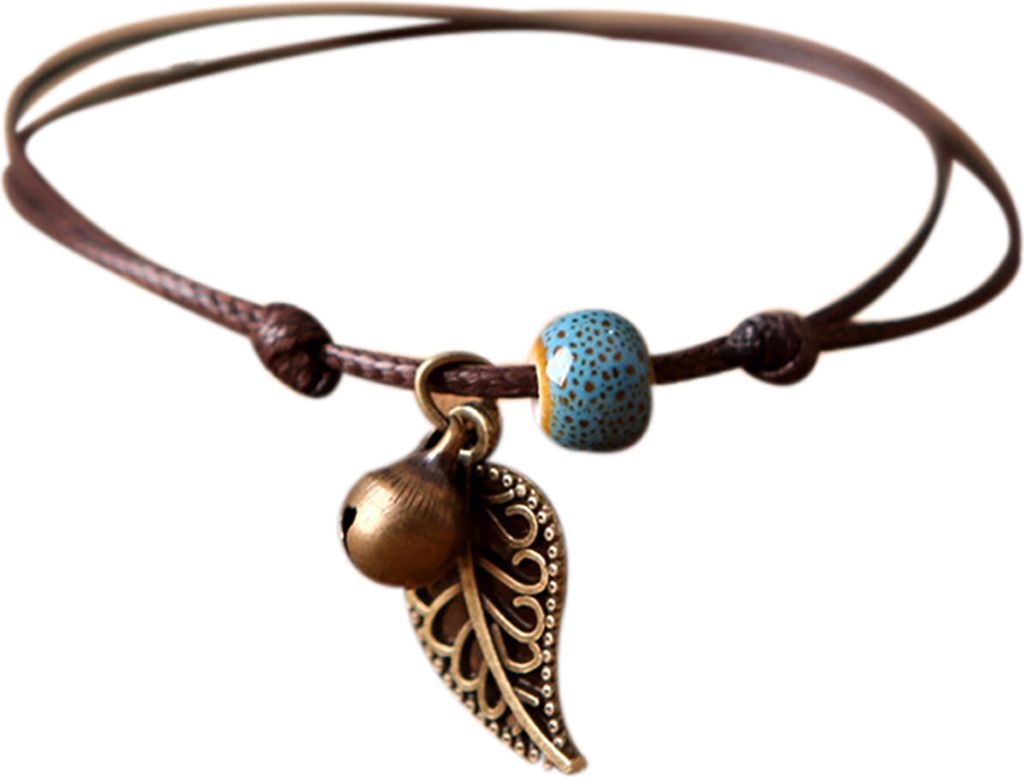 Keramik Perlen Armband Armreif Seil Kette Vintage Blatt Anhänger Paar Schmuck-4#