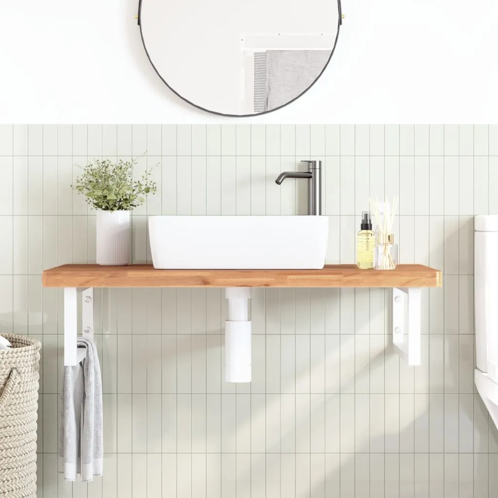 vidaXL Étagère de lavabo murale en acier et bois de hêtre massif