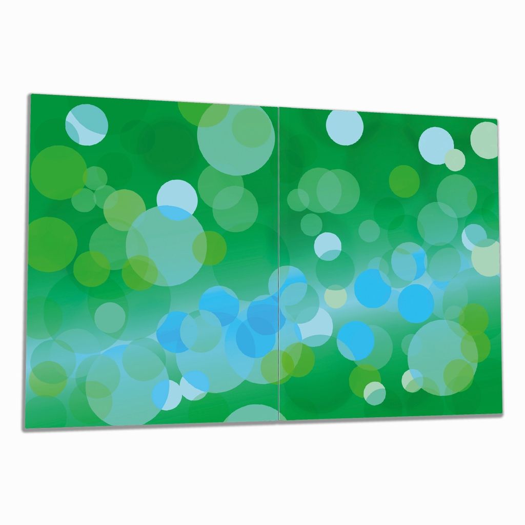 Wallario Herdabdeckplatte aus Glas, Größe 80 x 52 cm 2-teilig, Motiv Grüne und blaue Kreise - harmonisches Muster