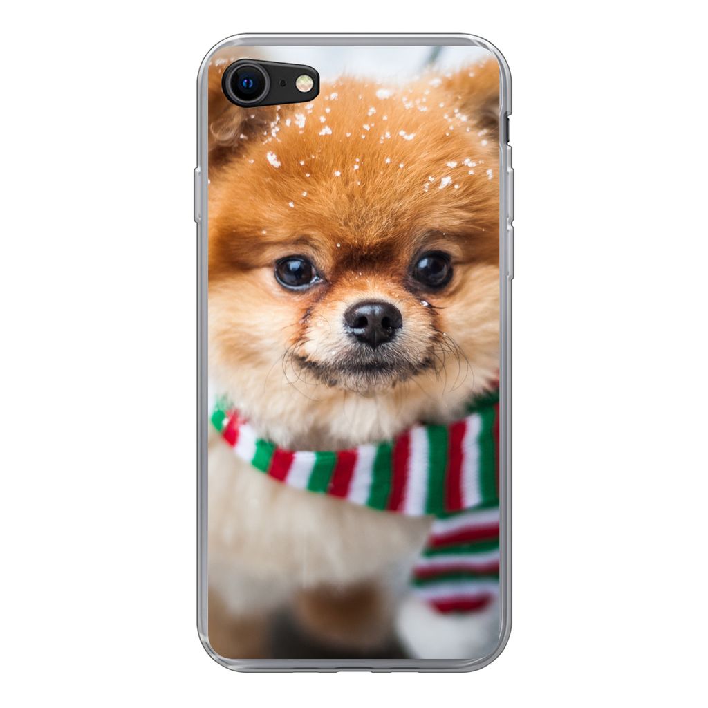 MuchoWow Handyhülle Schutzhülle Hülle für iPhone SE 2020 Hund - Halstuch - Schnee Silikon Softcase Handy Hülle - Kartenbesitzer