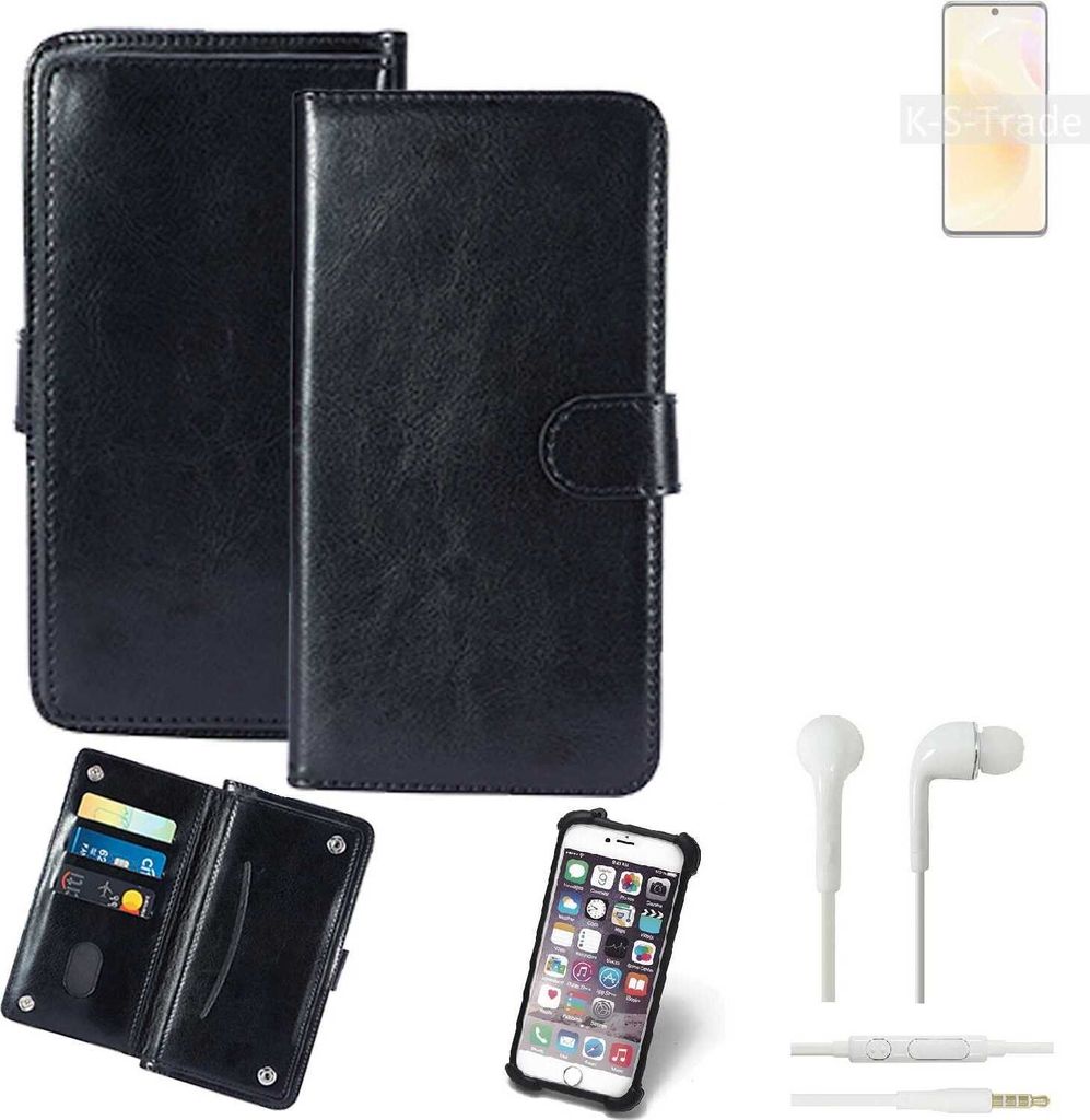 K-S-Trade 360° Hülle kompatibel mit Huawei nova 8 International Version inkl. Headphones schwarz Kunstleder Case BookCase WalletCase