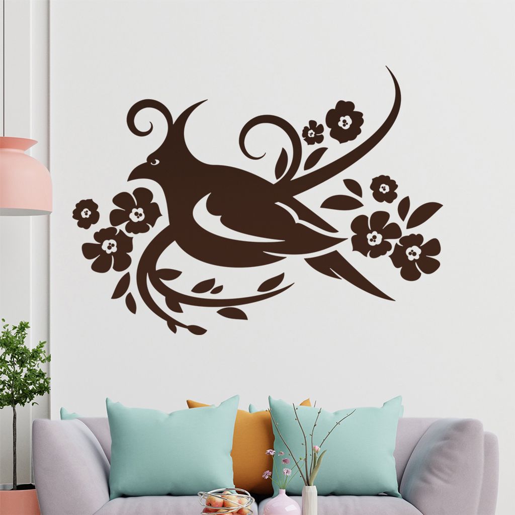 Vogel Ranke Blüte Wandtattoo in 6 Größen - Wandaufkleber Wall Sticker - Dekoration, Küche, Wohnzimmer, Schlafzimmer, Badezimmer