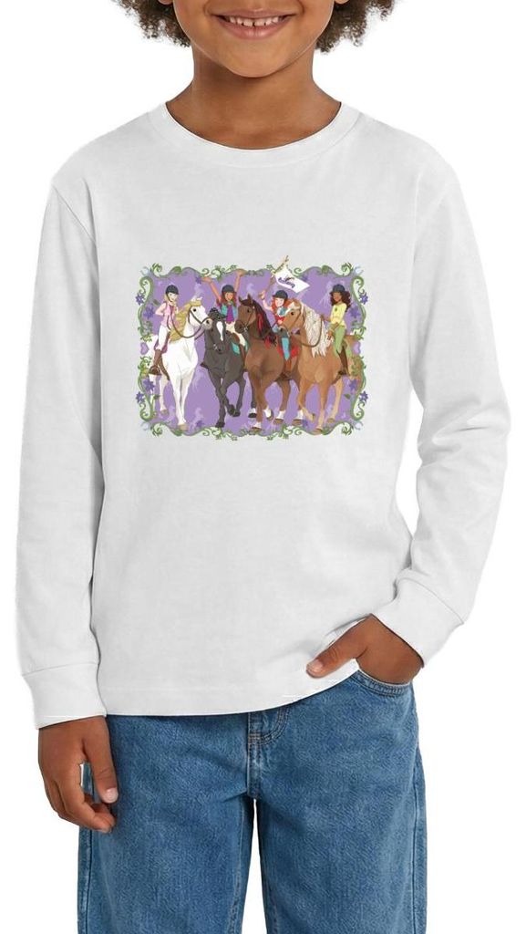 Spreadshirt Schleich Horse Club Lisa Sarah Sofia Hannah reiten Teenager Premium Langarmshirt, 158/164 (12 Jahre), Weiß