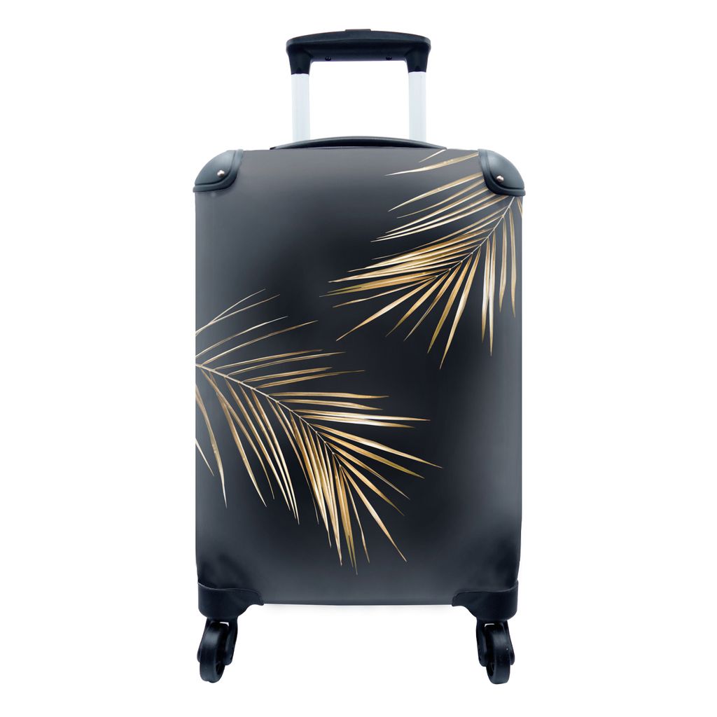 MuchoWow Koffer Handgepäck Trolley Rollkoffer Kleine Reisekoffer mit 4 Rollen - Farne - Pflanzen - Gold - Cabin Size < 55x40x23 cm & 55x40x20 cm...
