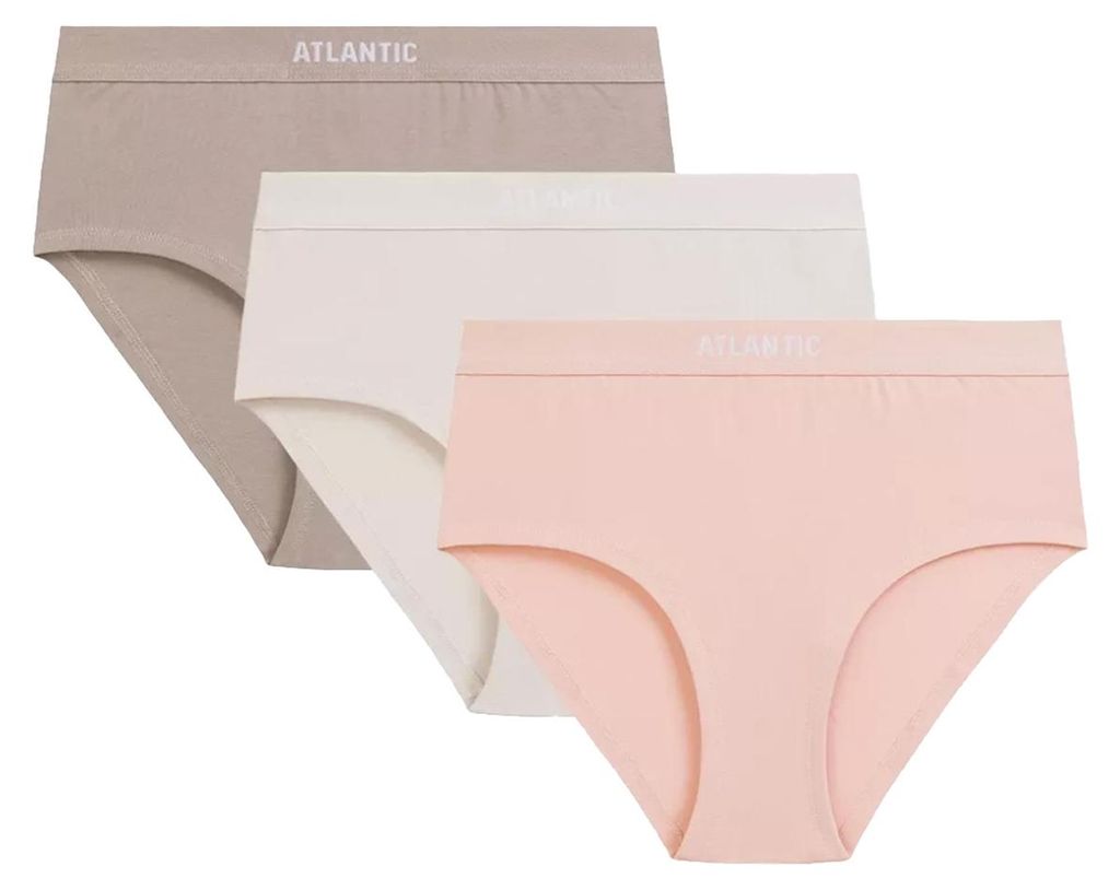Damen Maxi-Slips 3er-Pack Atlantic Rosa/Braun/Beige Größe L Baumwolle