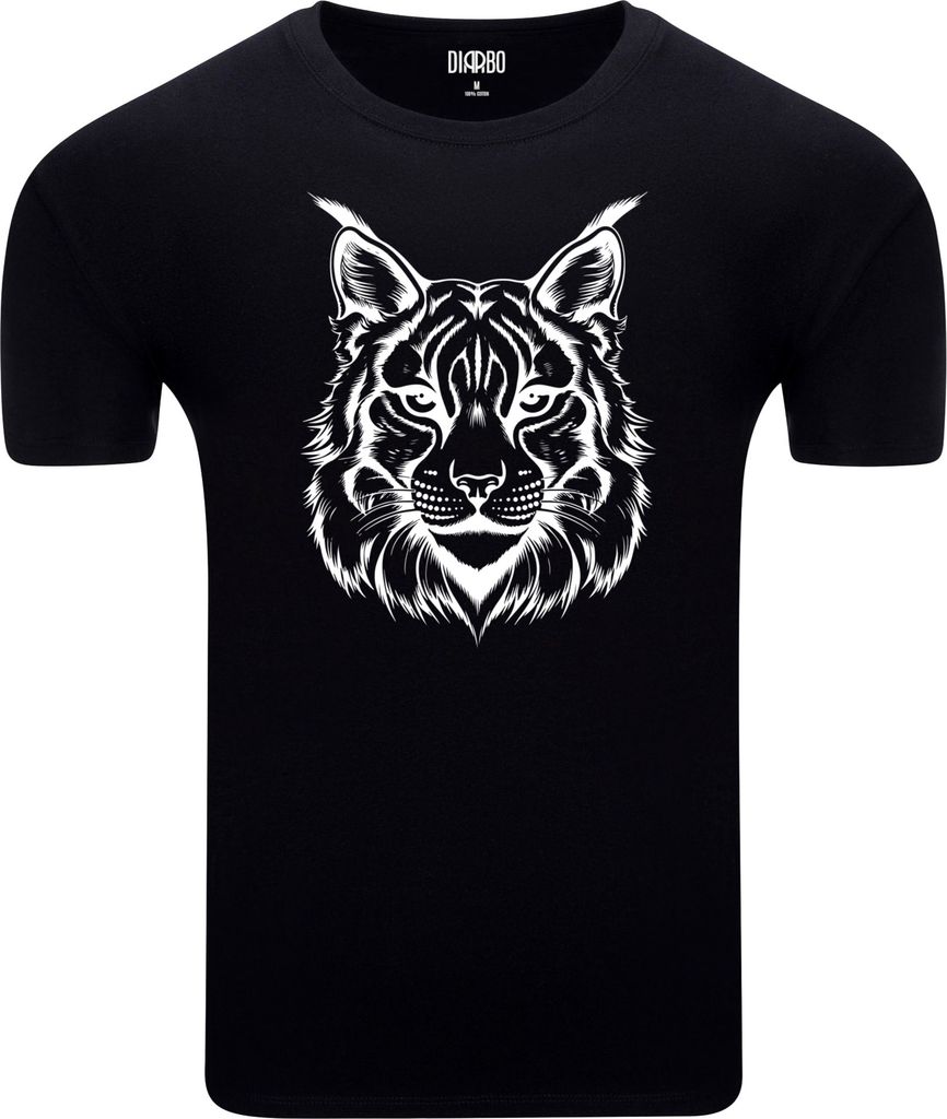 Diarbo Herren T-Shirt mit Tierliebhaber Druck Luchskopf Schwarz Gr.XL