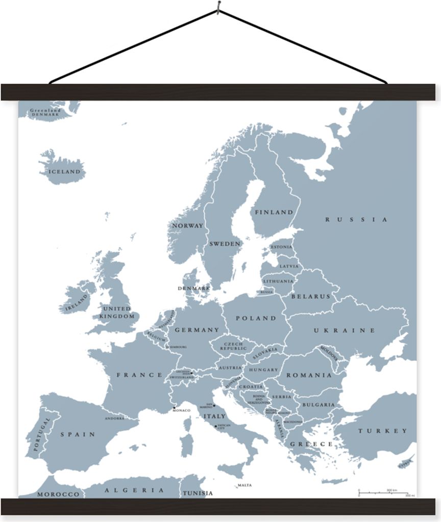 MuchoWow Textilposter Karte - Europa - Grau 40x40 cm mit schwarzem Rahmen - Fotos