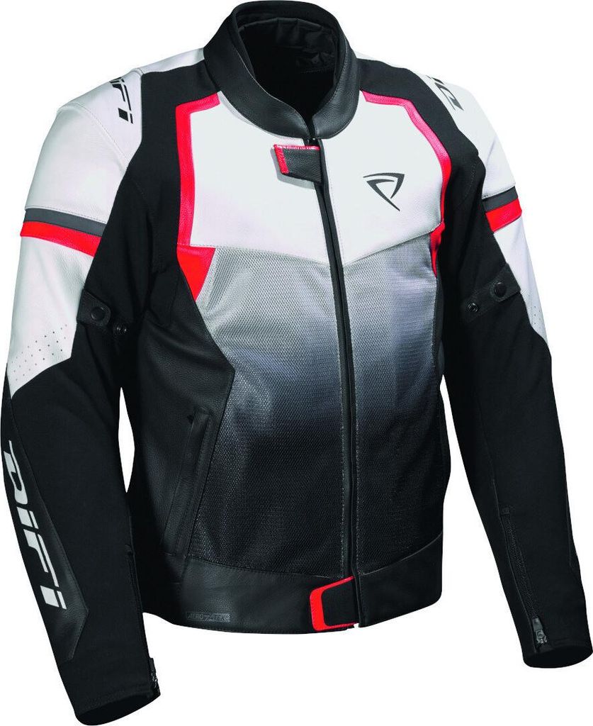 DIFI Oakland Aerotex perforierte wasserdichte Motorrad Lederjacke, schwarz/weiß/rot, 56