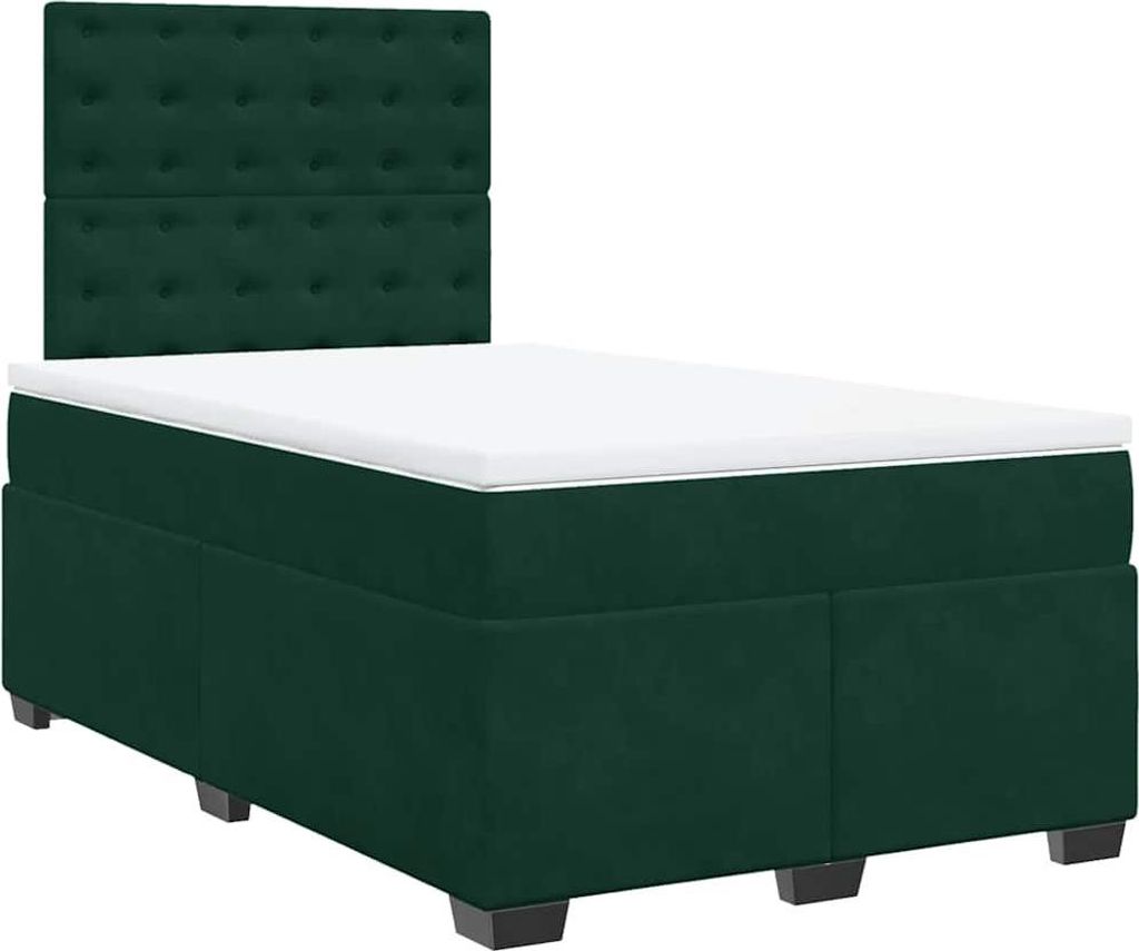 vidaXL Boxspringbett mit Matratze Dunkelgrün 120x190 cm Samt