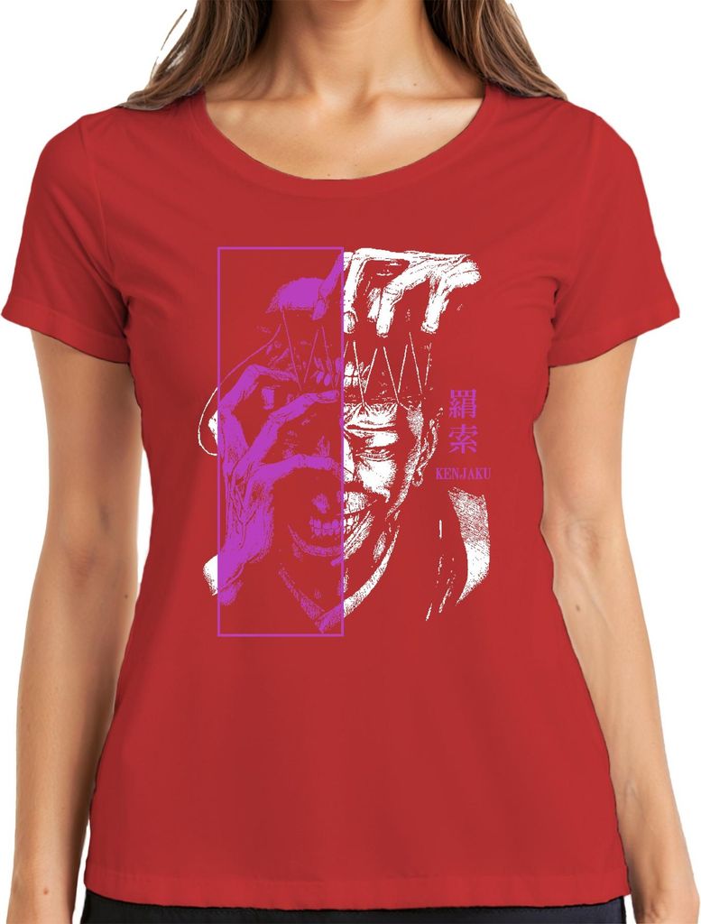 Jujutsu Kaisen Kenjaku Anime Bösewicht lila Neon Grunge Geschenk Damen T-Shirt, Rot, XXL