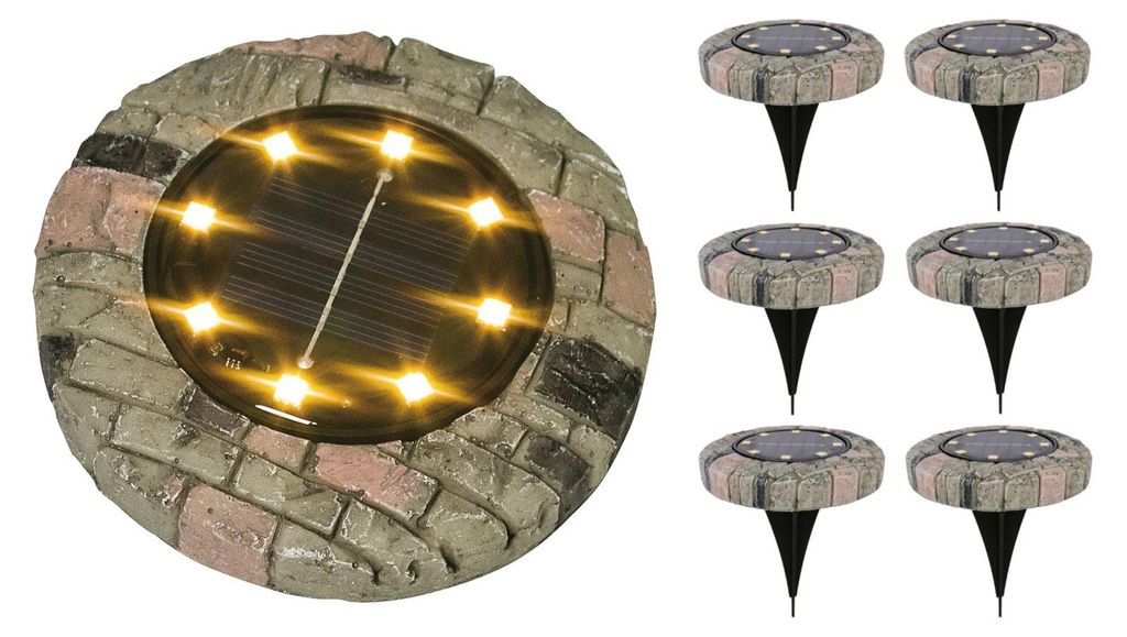 6x LED Solarleuchte Steinoptik warmweiß Gartenleuchte Produktbild 
