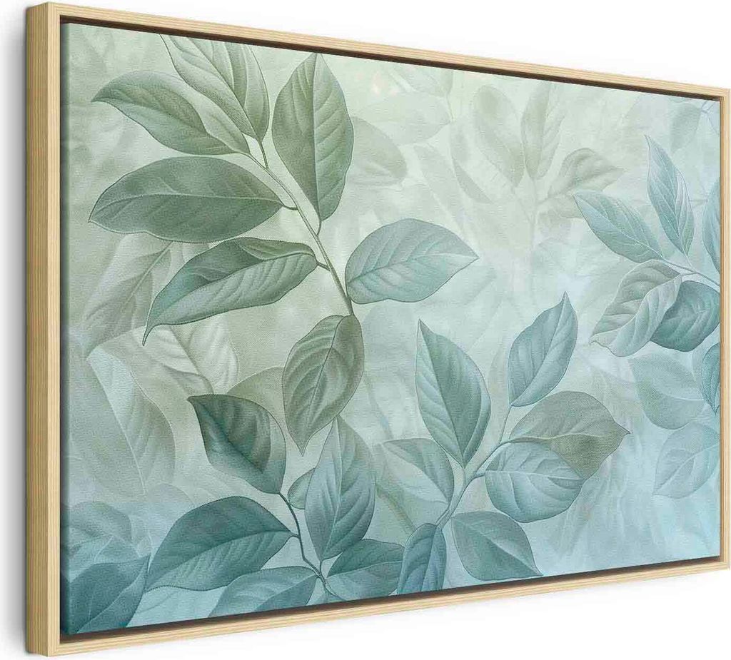Italienischer Leinwand Leinwandbild - Large Leaves in Shades of Green-Mint: Botanical Motif 60x40 cm Muster b-H-10013-b-a