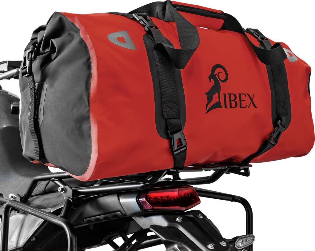 ZIEGER Gepäckbrücke kompatibel mit KTM 890 SMT schwarz mit Schnorr Hecktasche in rot