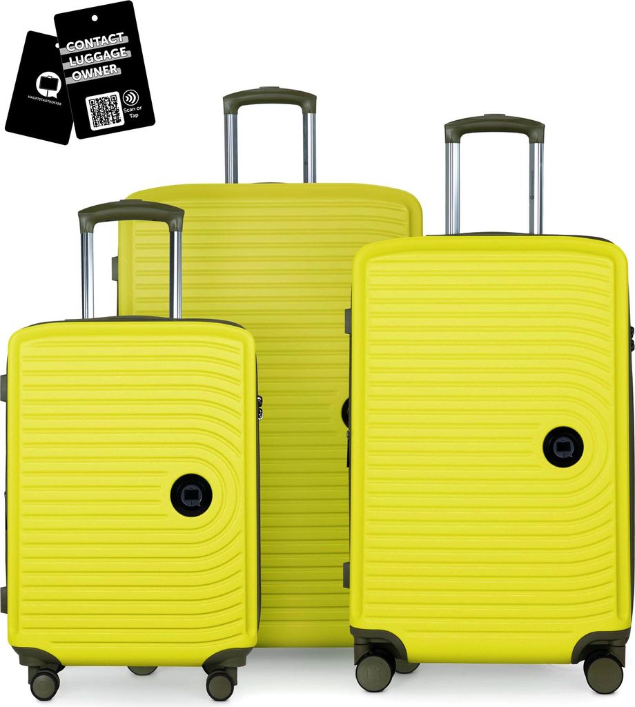 Hauptstadtkoffer MITTE - Gepäck-Set 3 Koffergrößen + digitaler Namensschild Gepäckanhänger, Koffer mit XL Erweiterung Bordgepäck Aufgabegepä...