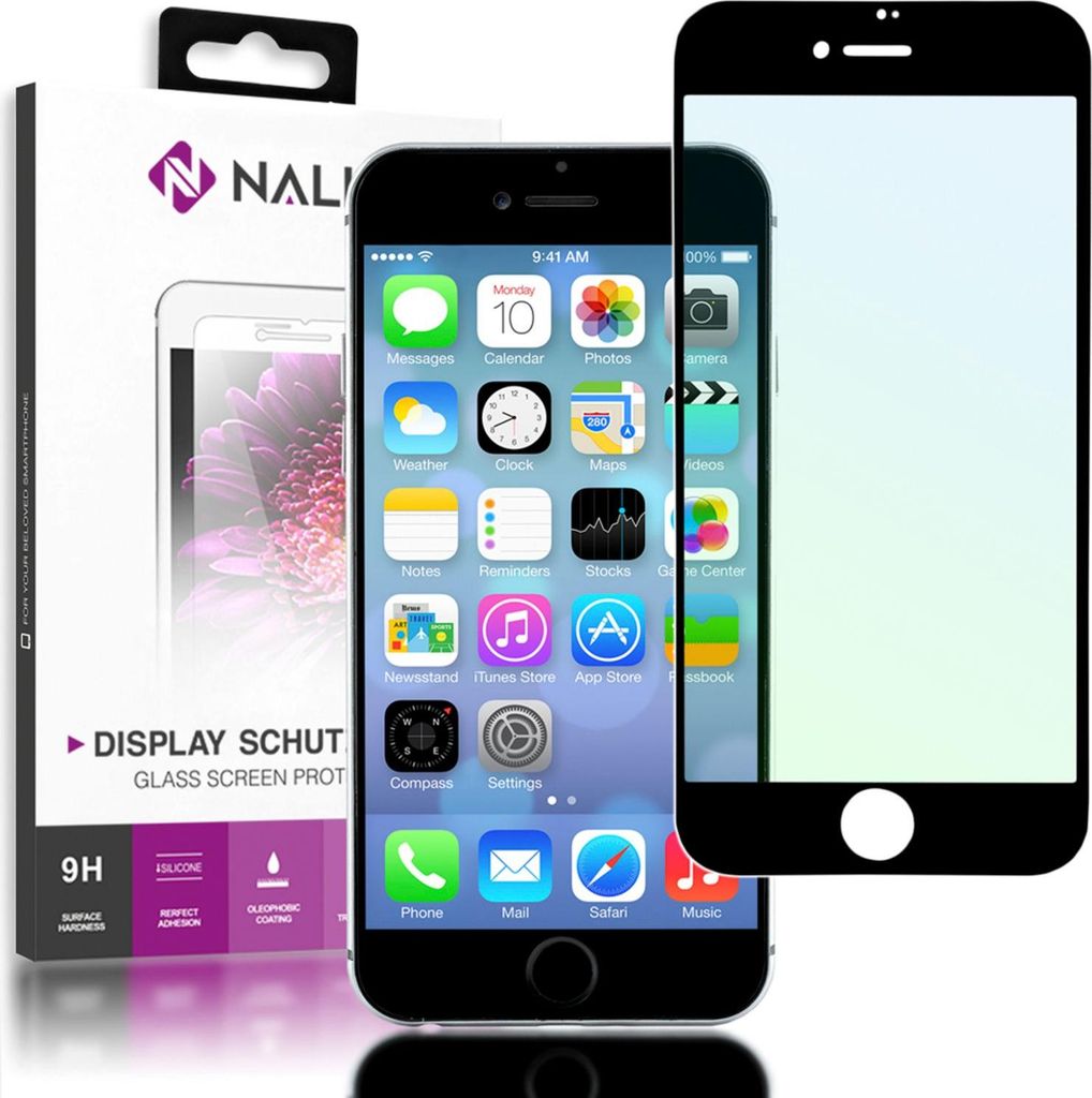 NALIA Schutzglas für iPhone 8 Plus / 7 Plus, 5D Full Cover Display Schutz Folie Schwarz