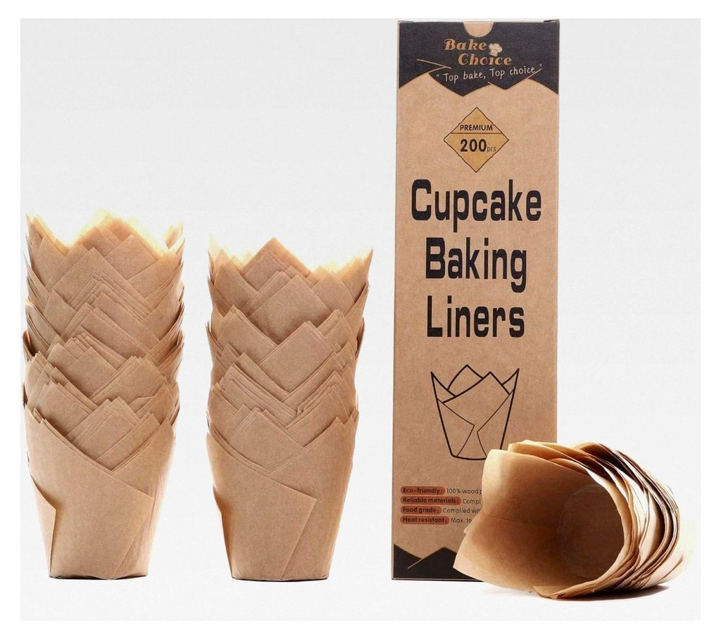 Papier Muffinförmchen, 200 Stück Tulpen Muffinförmchen, Natürliches Ungebleichtes EU-Pergamentpapier, Muffins Papierförmchen für Party, Weihn...