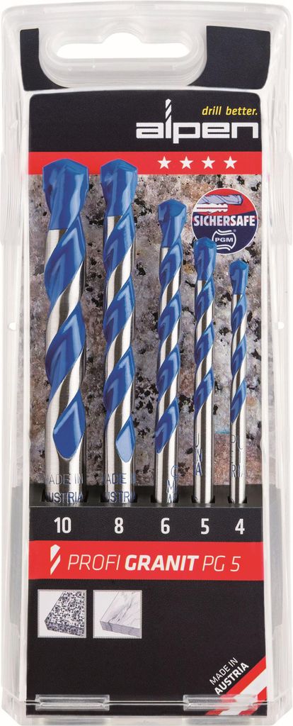 Steinbohrersatz PROFI GRANIT 5-tlg.D.4,5,6,8,10mm ALPEN