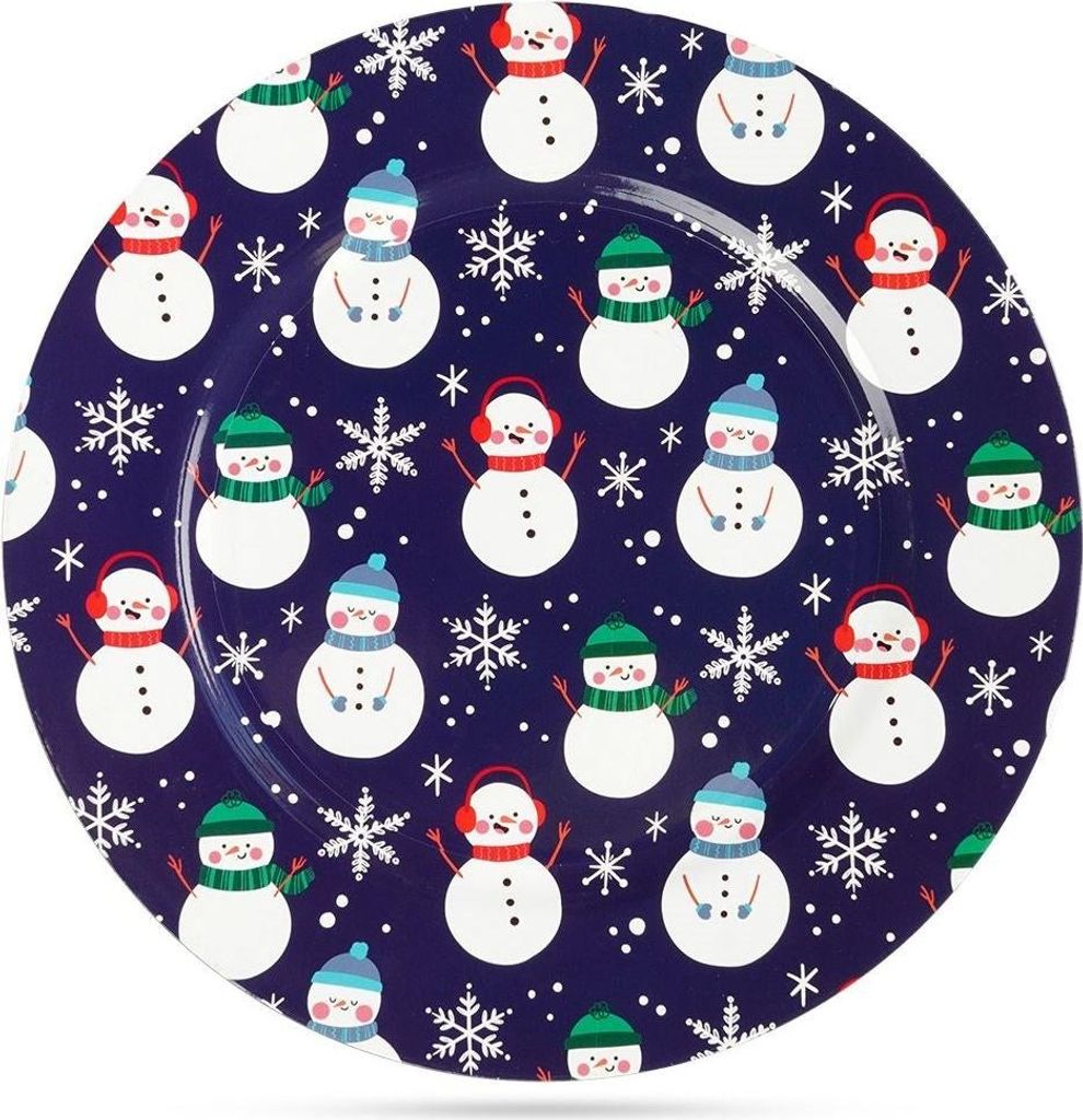 Rundes Tischset 33 cm, Marineblau mit Schneemann-Motiv für Weihnachten