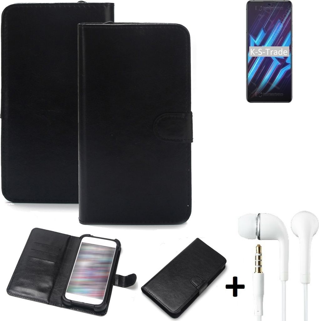 K-S-Trade Wallet Case Handyhülle kompatibel mit nubia Red Magic 6R Schutzhülle Flip cover Flipstyle Tasche Hülle Flipcover Slim Bumper schwarz + in