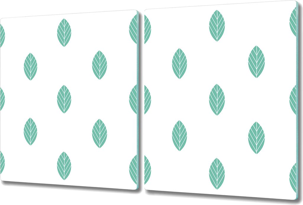 Glas Schneidebrett Herdabdeckplatten Schneideplatten - 2x 40x52 cm - Grüne Blätter