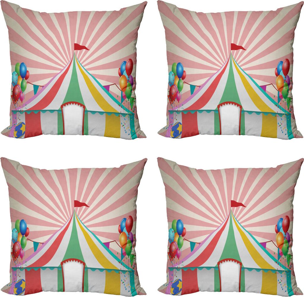 ABAKUHAUS Zirkus Kissenbezug Set (4 Stück), Weinlese-Zirkus-Ballone, Moderner Doppelseitiger Digitaldruck, 60 cm x 60 cm, Mehrfarbig