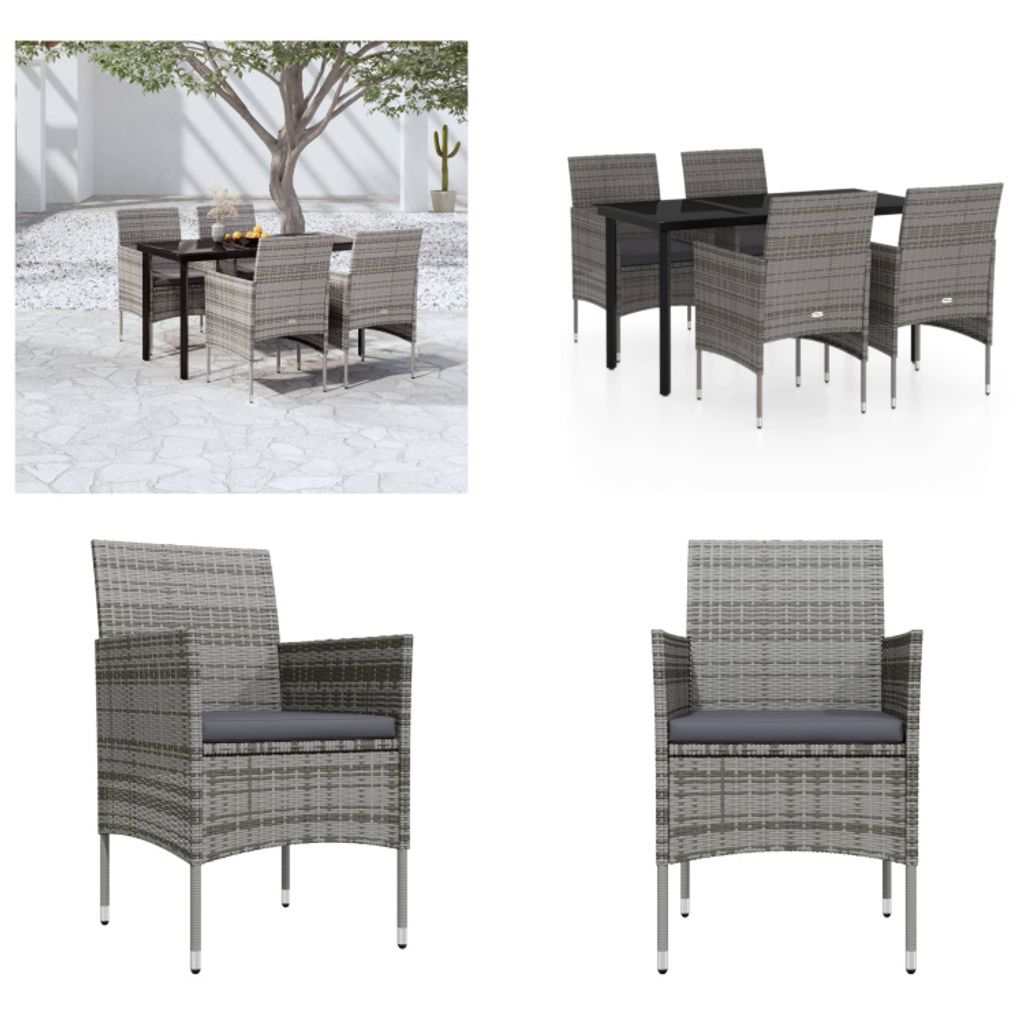 vidaXL 5 tlg. Garten Essgruppe mit Kissen Grau und Schwarz - Garten Essgruppe - Garten Essgruppen - Gartenmöbel Set - Garten Möbelset