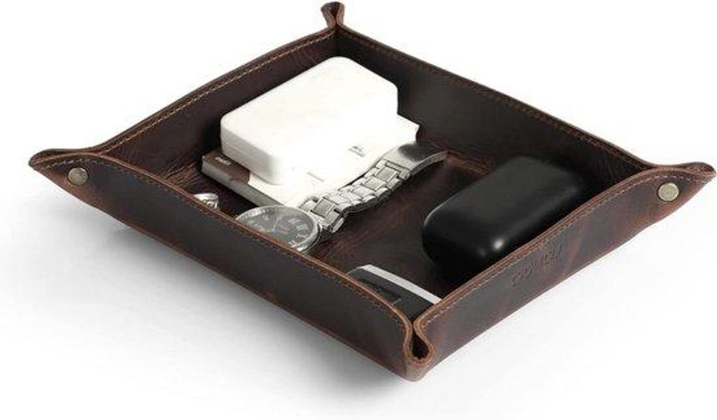 Braunes Leder-Organizer-Tablett für Büro und Zuhause